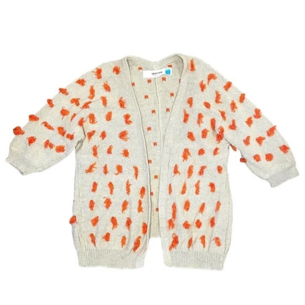 Anthropologie Sparrow Pom Pom Cream Sweater with Orange tassel medium - Picture 1 of 5